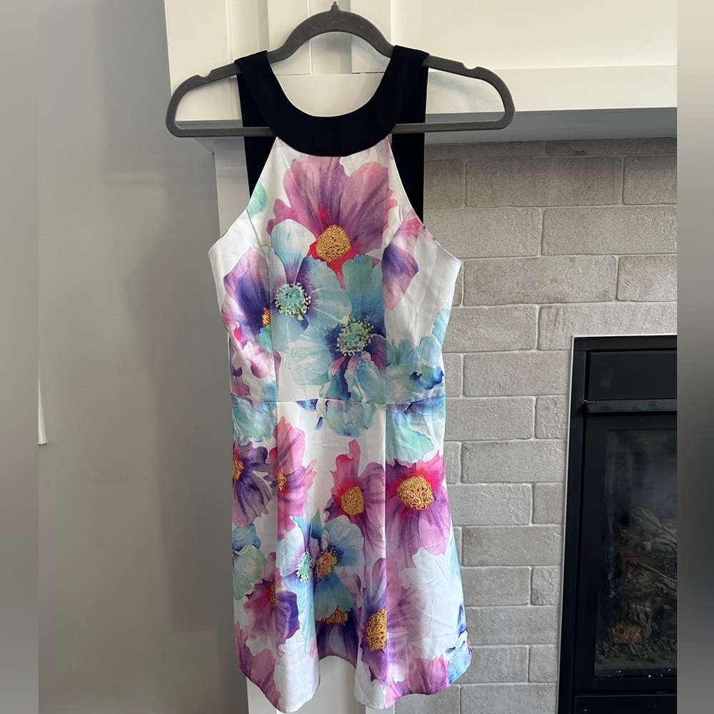 NLW fit & flare floral low back halter dress| size small